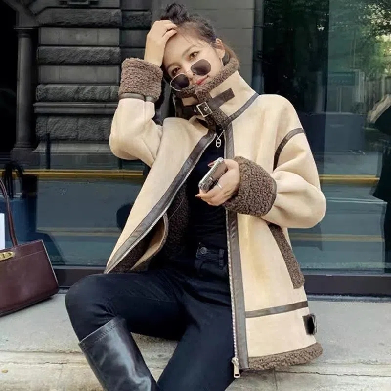 Wool Coat Peacoat - Abrigo de piel de cordero para